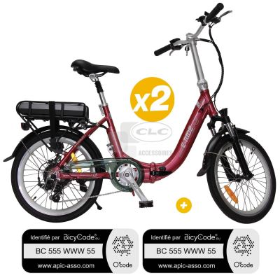 Pack 2 Vélos à assistance électrique pliant 20" Rouge Confort + Marquage BicyCode